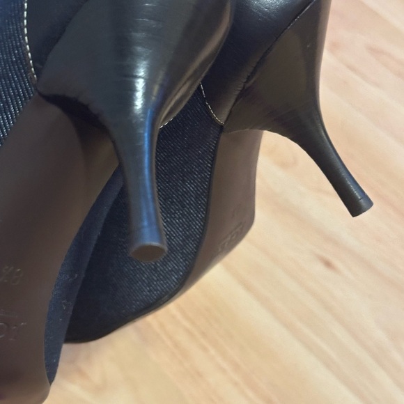 J.Crew Collection Blue Denim Peep Toe Heels Size 8.5 Bow Accent Made in Italy - Picture 8 of 10